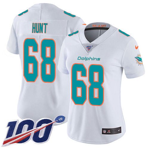 Nike Miami Dolphins #68 Robert Hunt White Women Stitched NFL 100th Season Vapor Untouchable Limited Jersey->women nfl jersey->Women Jersey